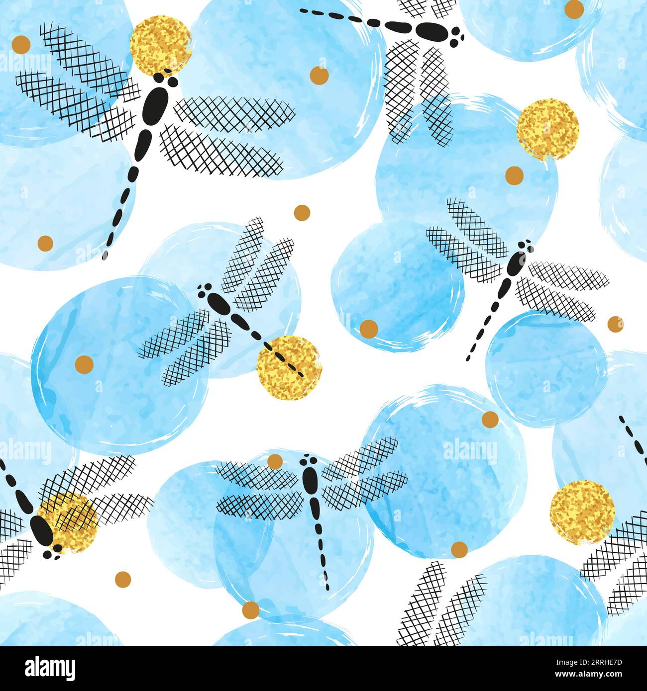 Abstract blue circles pattern with dragonflies. Stock Vector
