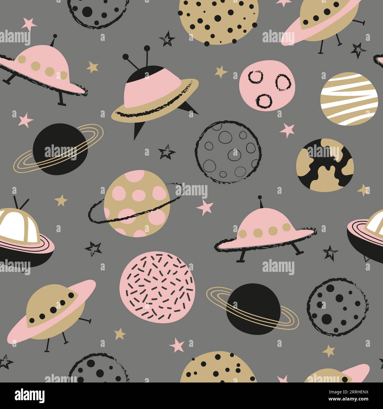 Seamless space pattern for kids. Vector background with cartoon planets ...