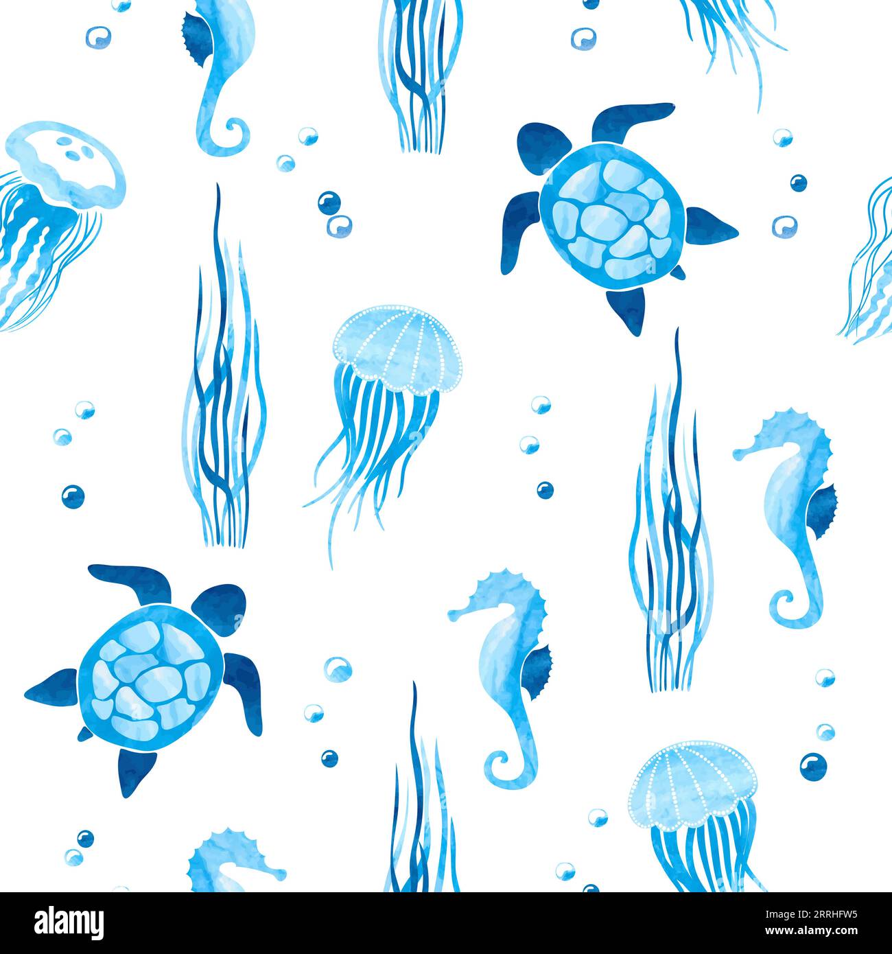 Seamless vector pattern with watercolor sea animals. Underwater life ...