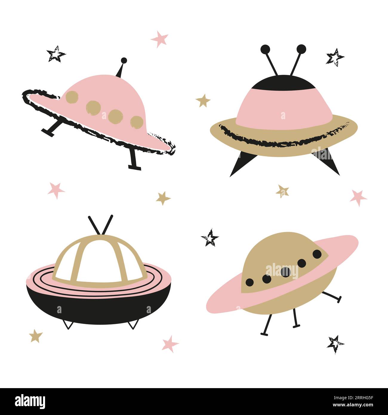 Cartoon UFO spaceships set. Vector illustration for kids Stock Vector ...