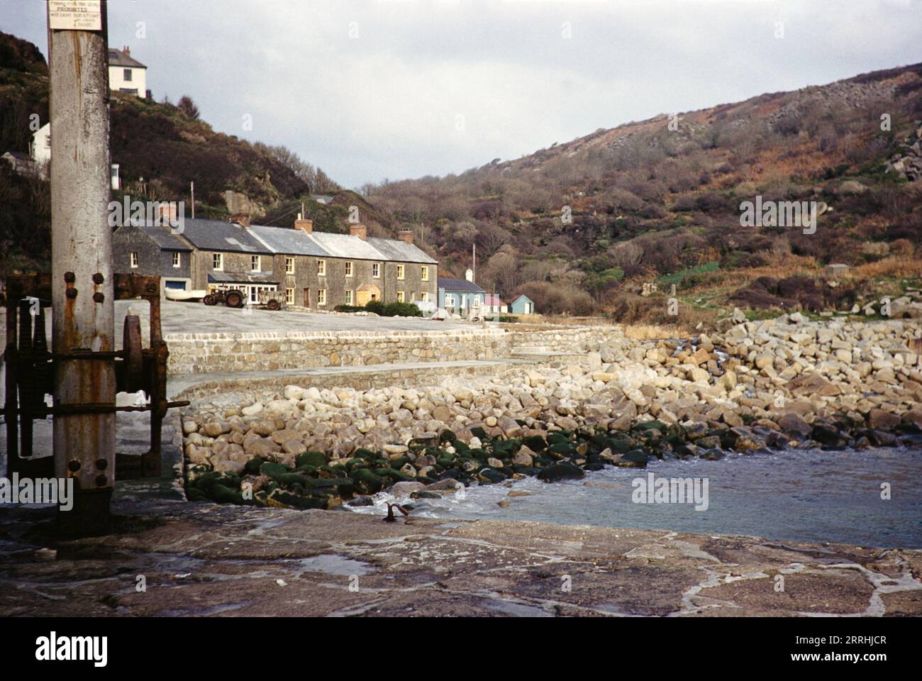 Cottages on coast at Lamorna Cove, Cornwall, England, UK 1961 Stock Photo