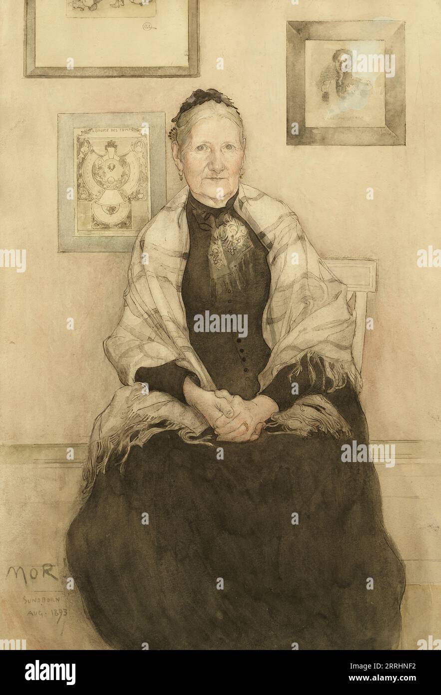 Mother, 1893. Additional Info: Carl Larsson was deeply attached to his mother, Johanna, but his difficult childhood had caused some tension in their relationship. In his autobiography, written many years after her death, he notes: &#x201c;But look at the small watercolour portrait of my mother in her old age, which is now hanging at the Nationalmuseum. Is she not blithe! She loves both her son and everyone else, that ugly, old, biddy. Whom I once thought so fair!&#x201d; Stock Photo