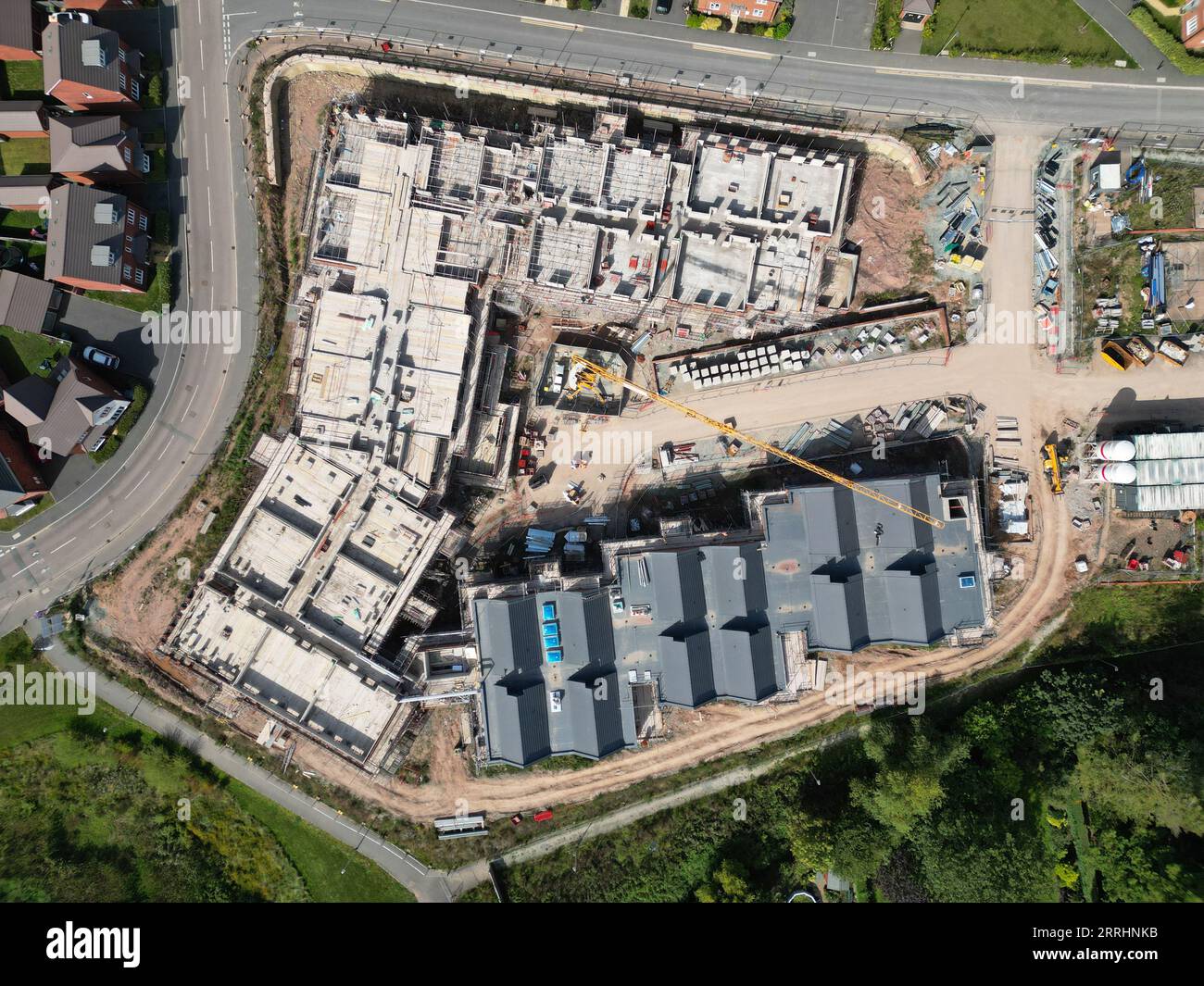 Aerial view of new retirement village housing development by Vistry