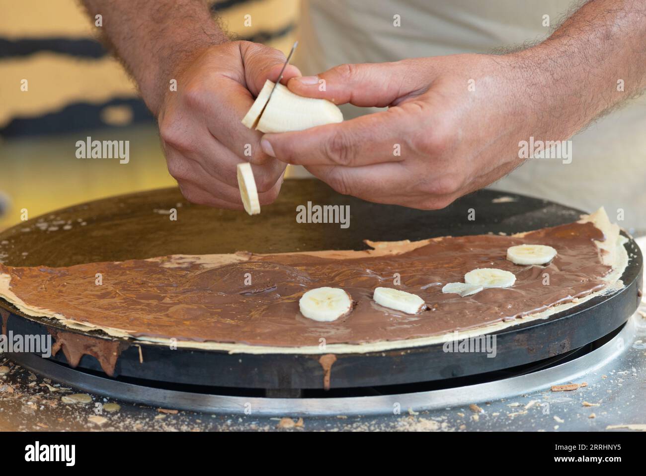 Italy, Lombardy, Food Festival, Making Crepes Stock Photo