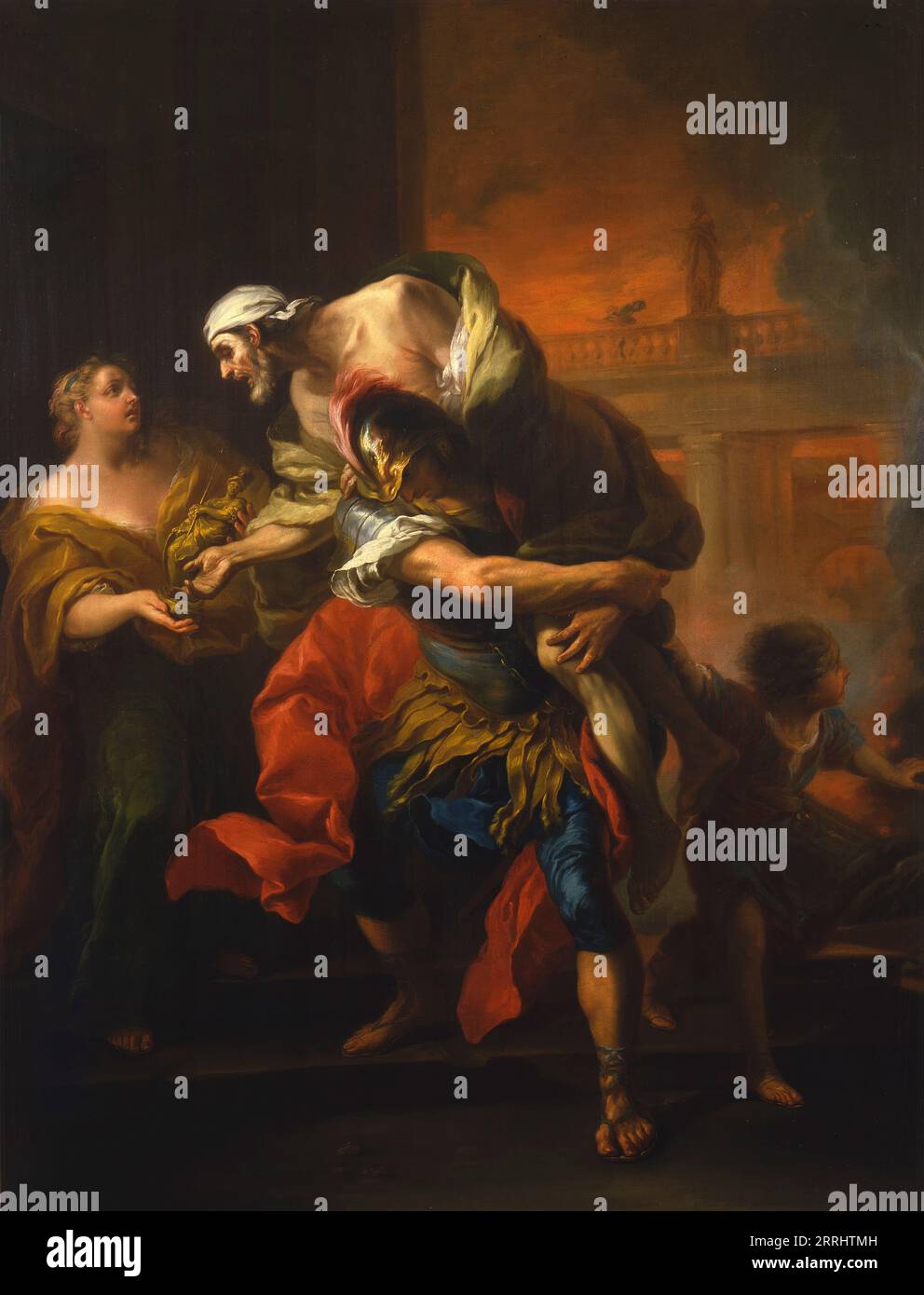 Aeneas Rescuing his Father from the Fire at Troy, mid-18th century. Stock Photo