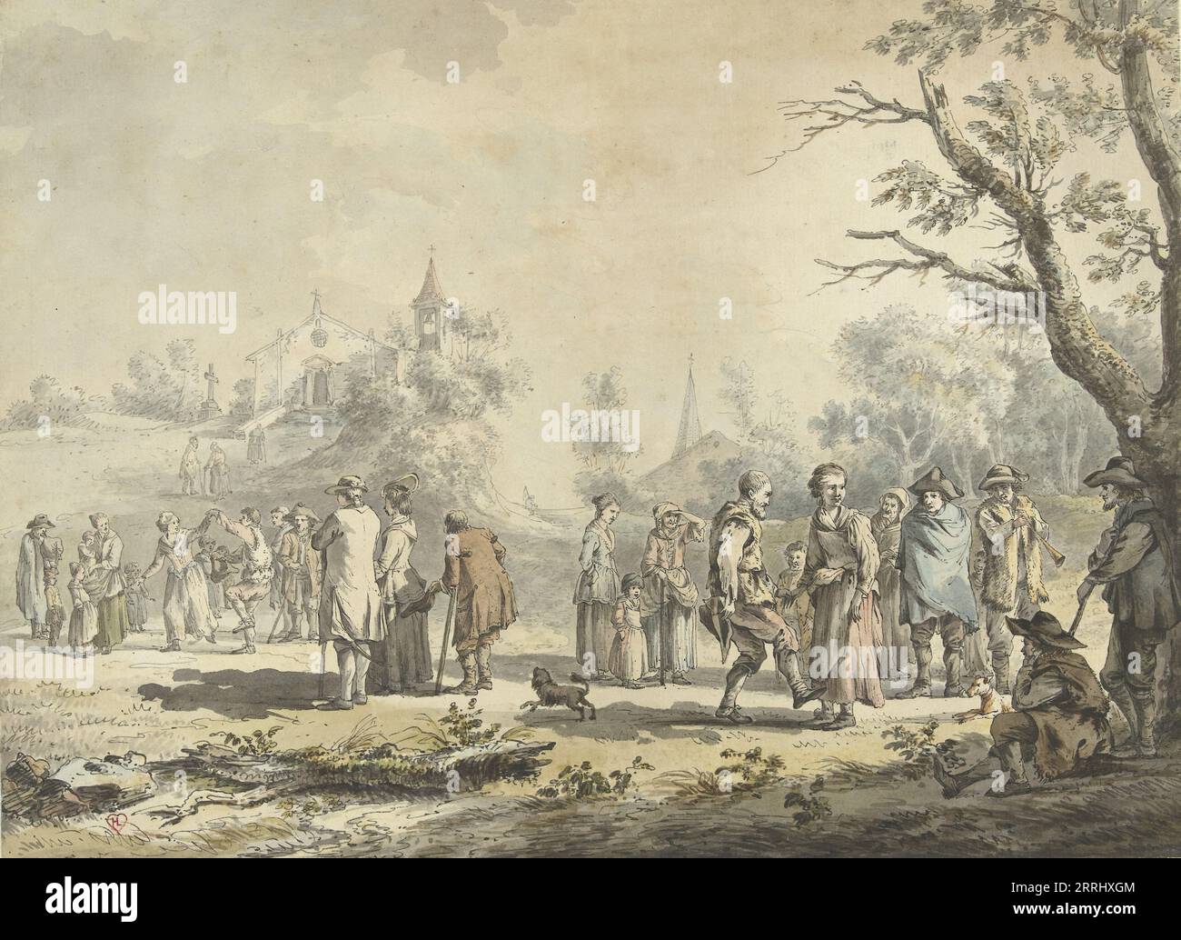 Dancing countrymen and spectators at a village, 1746-1810. Possibly a sketch for a print. Stock Photo