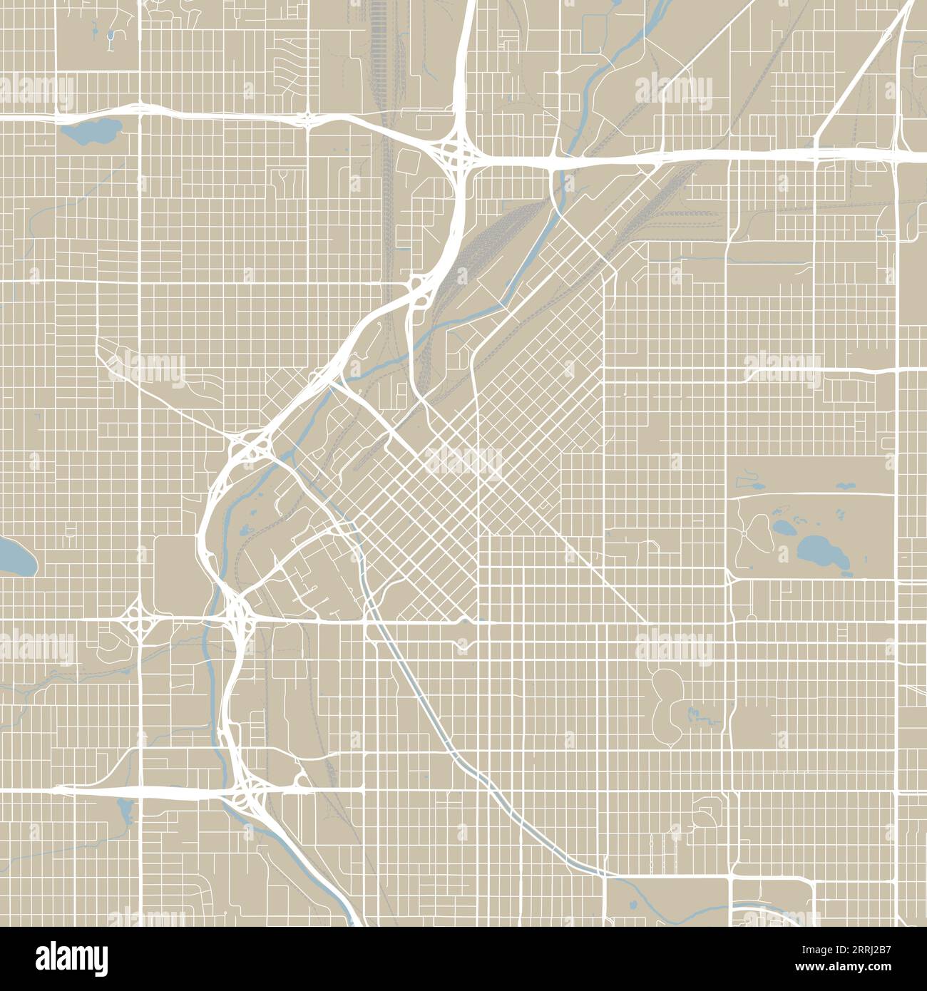 Detailed map of Denver city, United States. Municipal administrative area map with rivers and