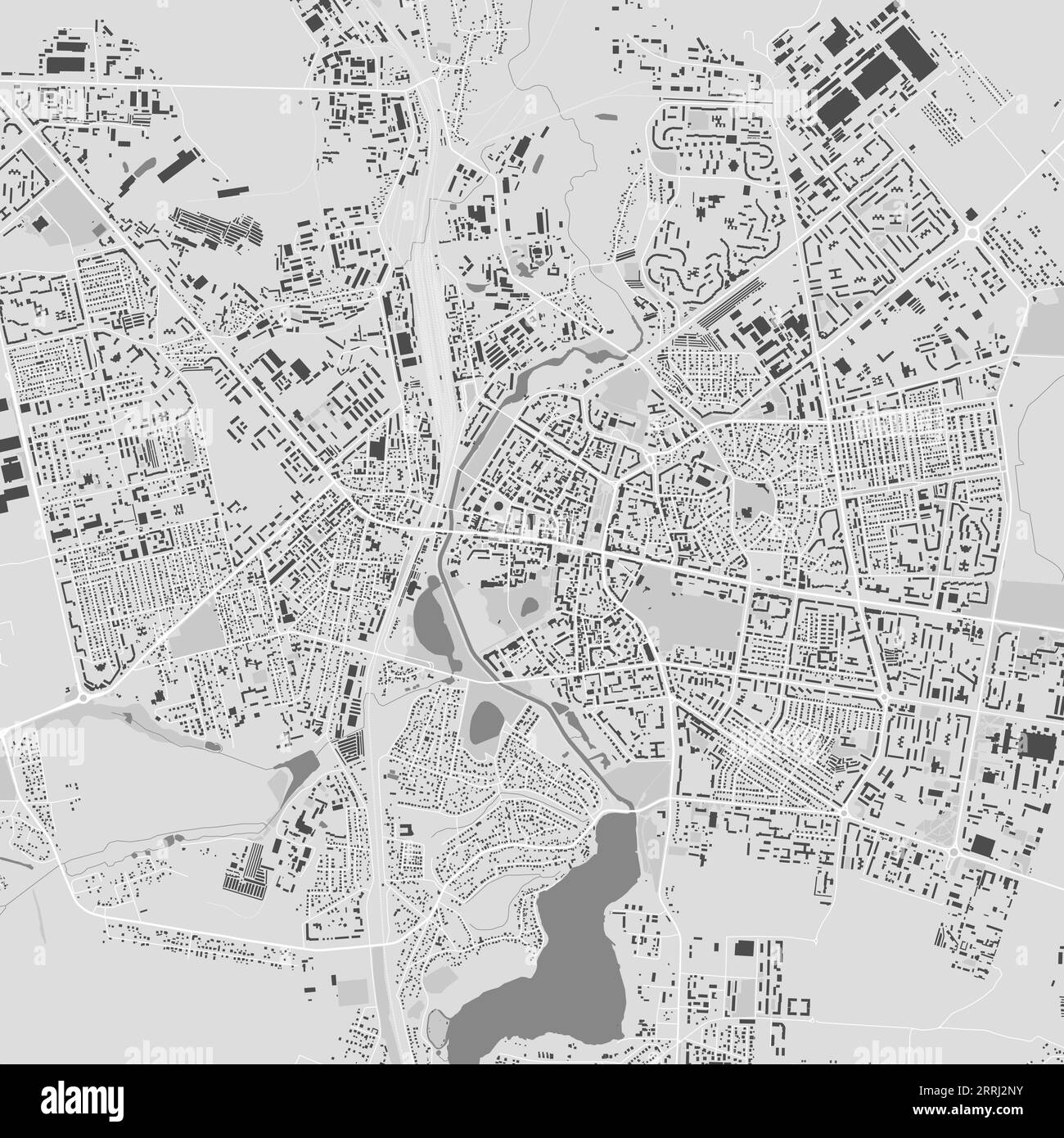 Map of Rivne city, Ukraine. Urban black and white poster. Road map image with metropolitan city area view. Stock Vector