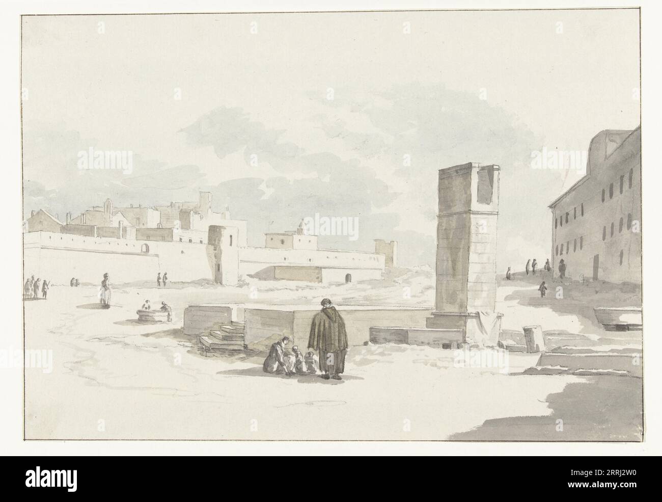 Cityscape in Giovinazzo, 1778. Drawing from the album 'Voyage to Italy, Sicily and Malta'. Stock Photo