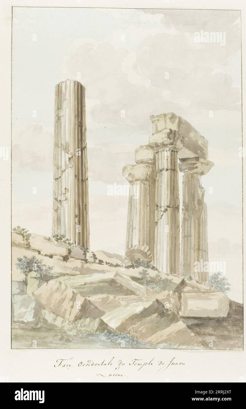 West Facade of the Temple of Juno Lucina, 1778. Drawing from the album 'Voyage to Italy, Sicily and Malta'. Stock Photo