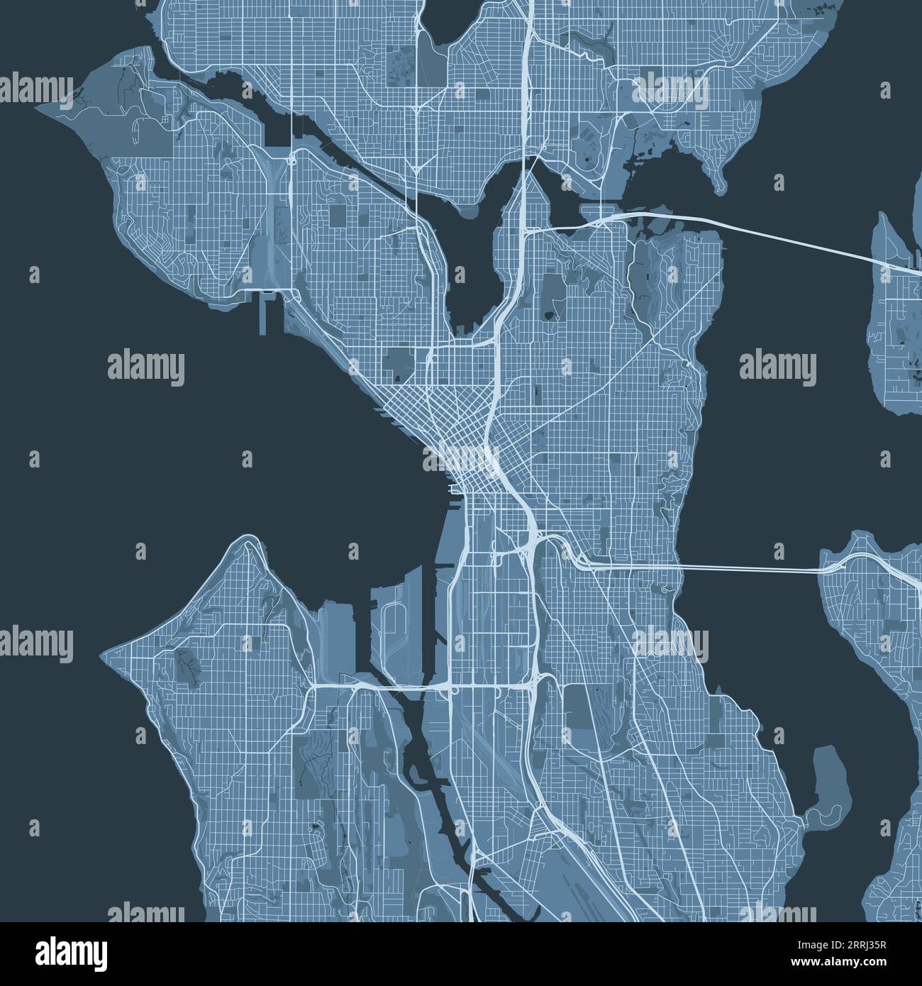 Blue Seattle map United States - Blue Seattle Map United States Detailed Municipality Map Skyline Panorama Decorative Graphic Tourist Map Of Seattle Territory Royalty Free Vector 2RRJ35R
