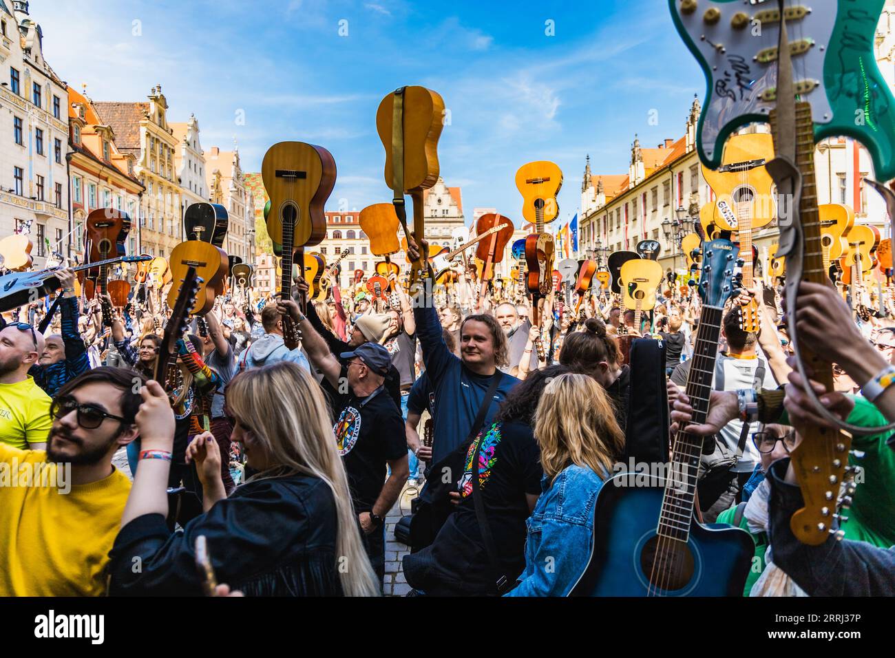 Wroclaw, Poland May 1 2023 Participants with guitars and observing