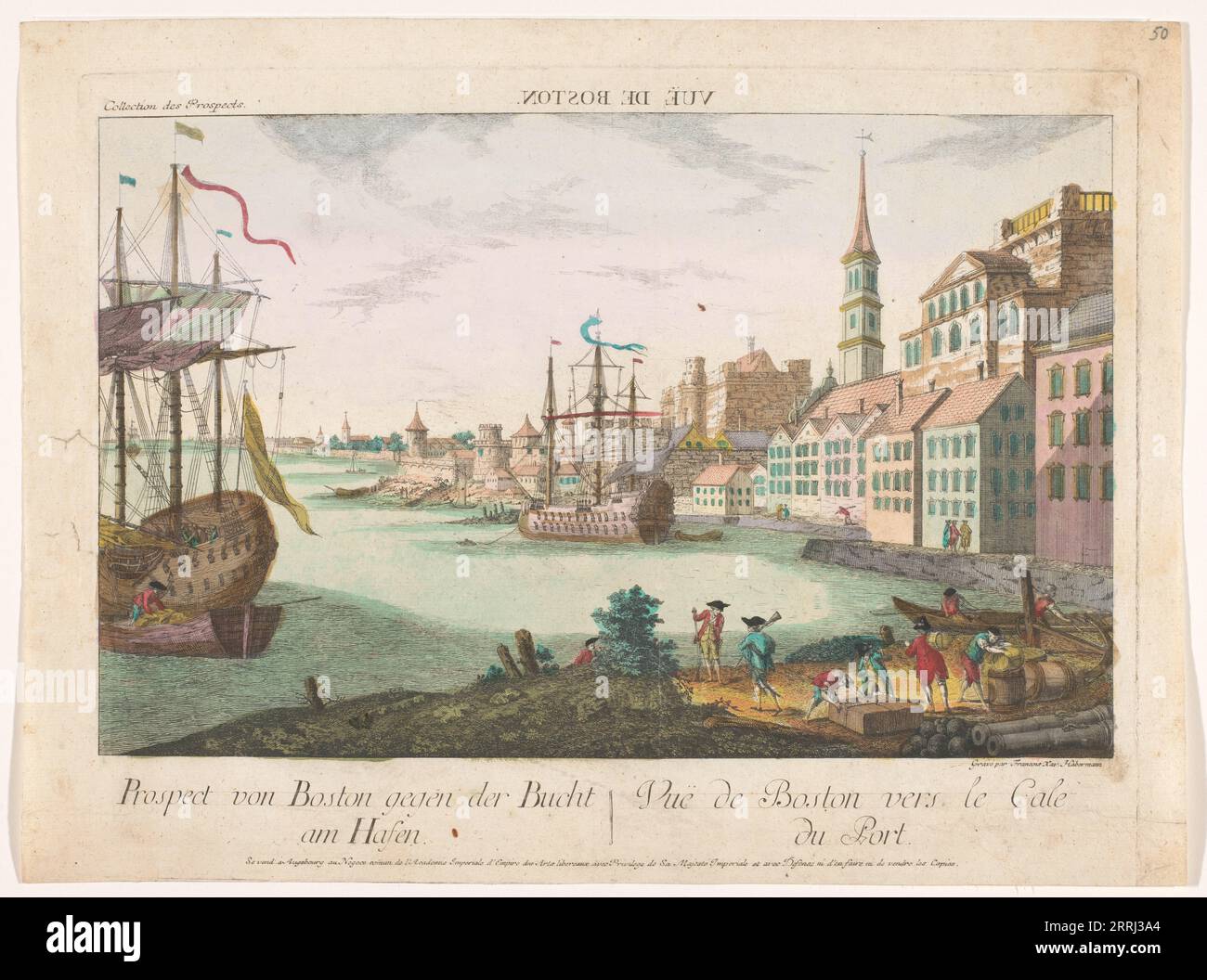 View of the harbour in Boston, 1755-1779. Stock Photo