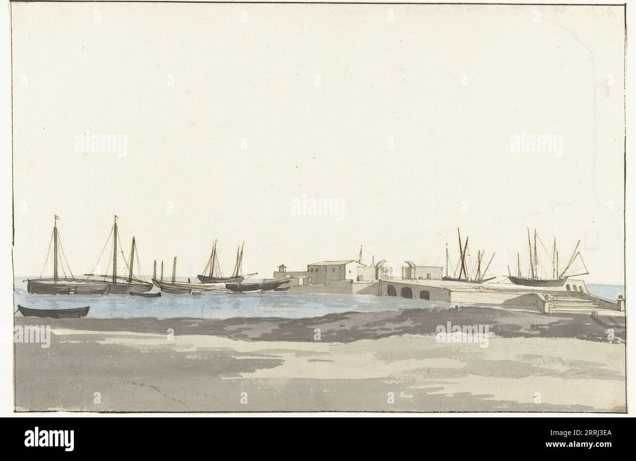 Port of Barletta with ships, 1778. Drawing from the album 'Voyage to Italy, Sicily and Malta'. Stock Photo