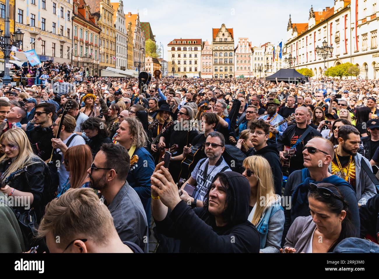 Wroclaw, Poland May 1 2023 Participants with guitars and observing