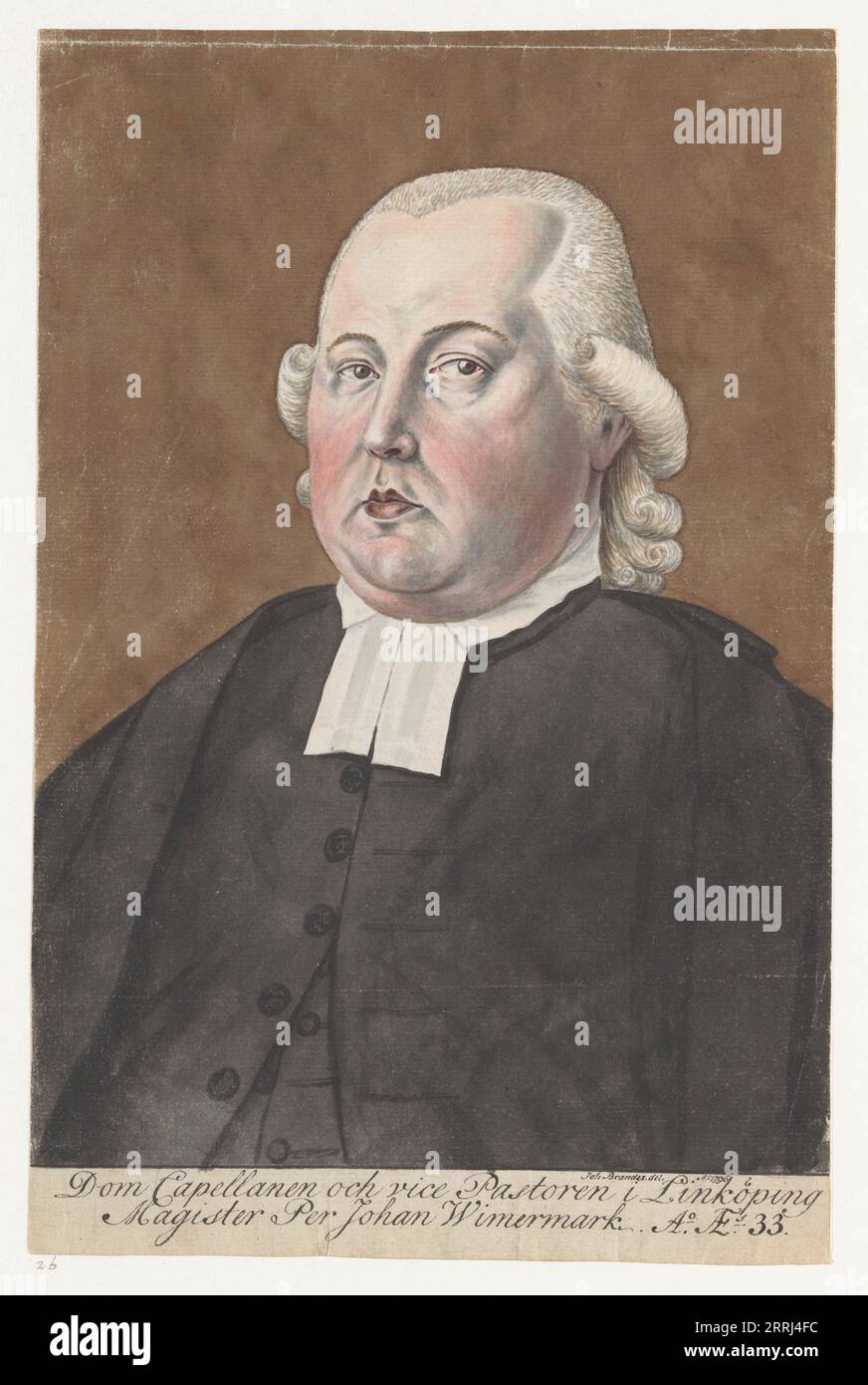 Portrait of Per Johan Wimermark, 1796. Brother-in-law of the artist, and the vice-pastor of Linkoping. With inscription. Stock Photo