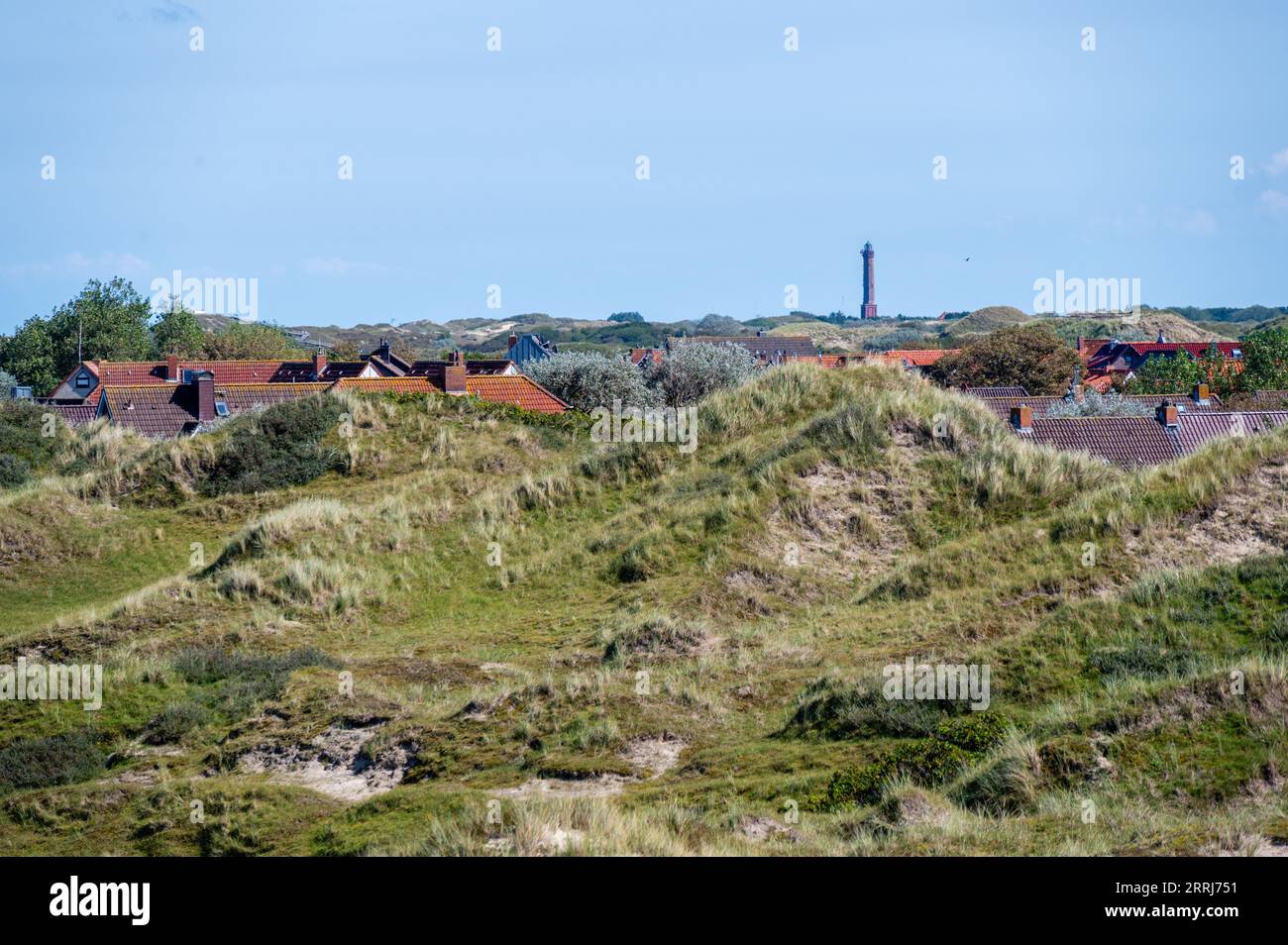Norderney lighthouse with dunes in the foreground Stock Photo