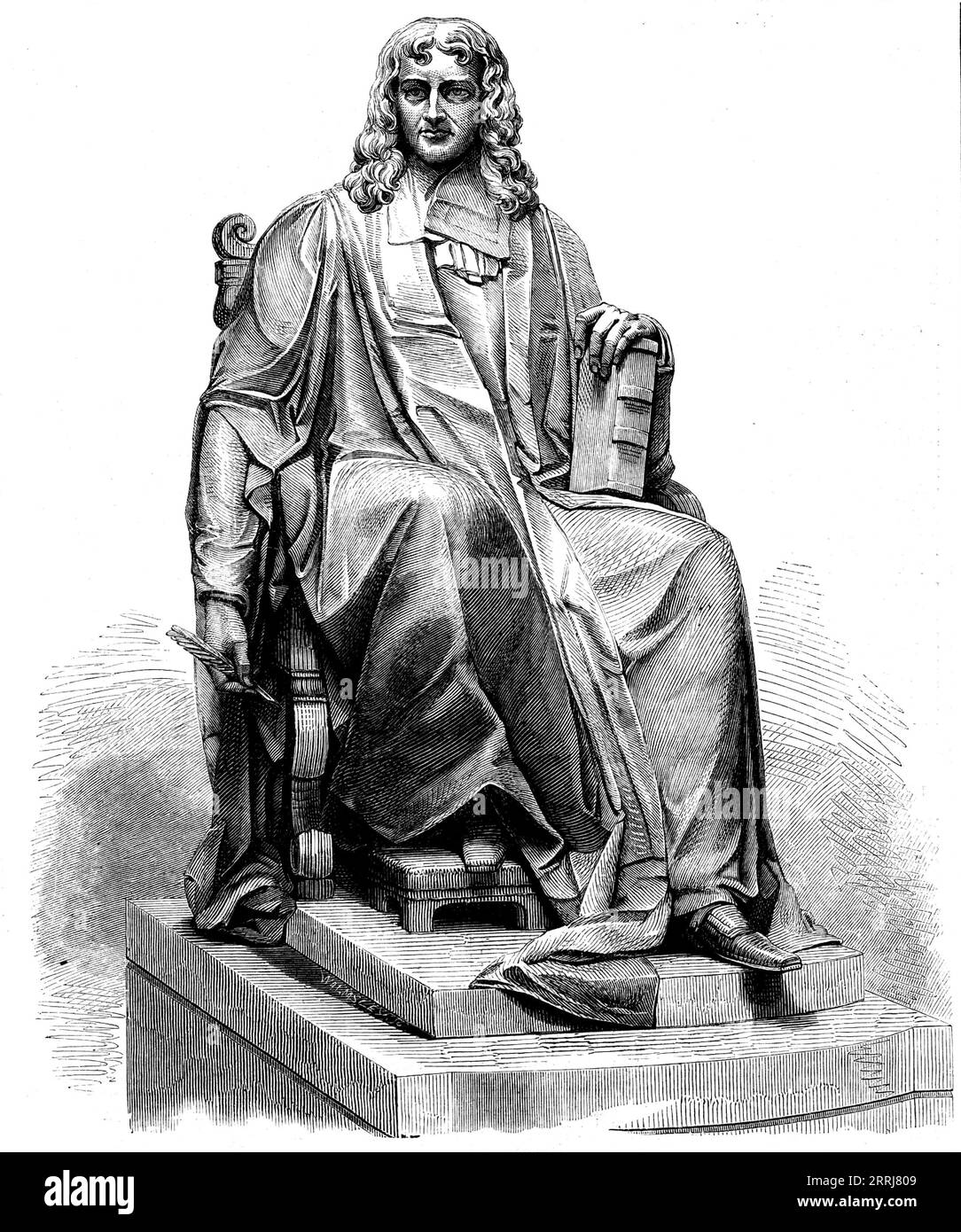 Statue of Dr. Isaac Barrow, inaugurated at Trinity College, Cambridge, on Tuesday last, 1858. This fine statue [in white marble]...was presented to the college by the Marquis of Lansdowne...&quot;The name of Dr. Barrow,&quot; says the Rev. Mr. Granger, &quot;will be ever illustrious for strength of mind, and a compass of knowledge that did honour to his country. In mathematical learning he was excelled only by one man, and that was his pupil, the great Sir Isaac Newton.&quot; He preceded Newton in the mathematical chair at Cambridge...Barrow was, indeed, a profound scholar and energetic writer Stock Photo