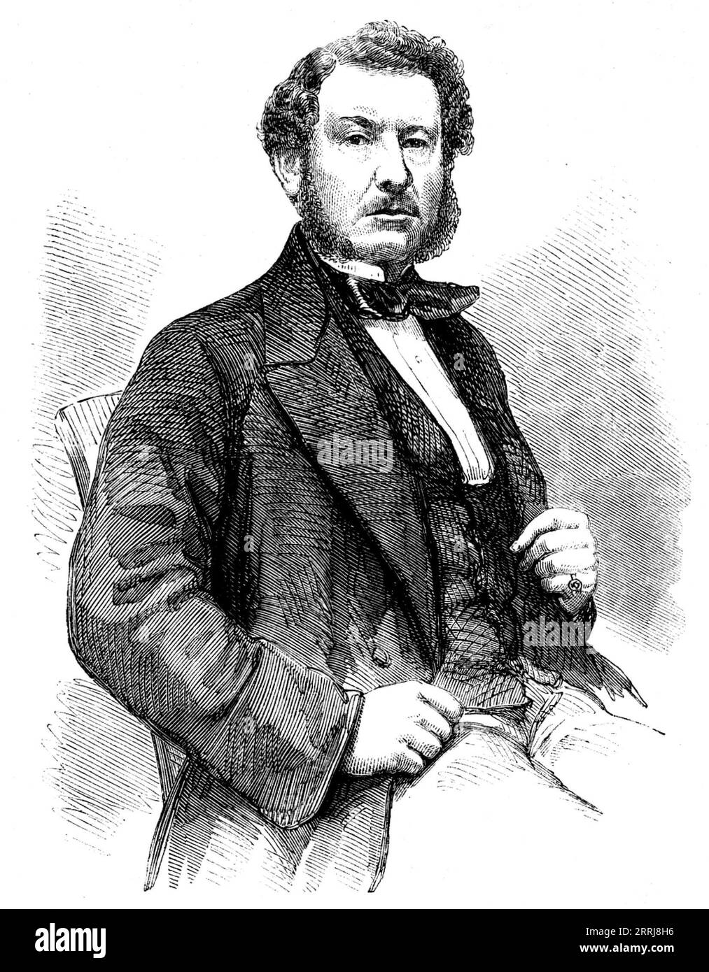 Captain William Harrison, Commander of the &quot;Great Eastern&quot; Steam-ship, 1858. Engraving from a portrait taken by Mr. Beard, photographer, King William-street.'...in 1842, [Harrison] joined the service of the Cunard line of packet-vessels trading between Liverpool and North America...he earned for himself the reputation of being the best officer in the company's employ, having uniformly accomplished his voyages in the shortest space of time, and having incurred the fewest losses...Captain William Harrison is entirely indebted for his eminent position to his own individual talent and en Stock Photo