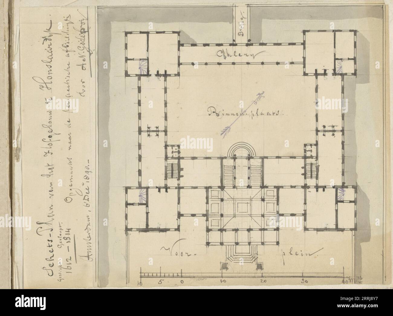 Plan of the Palace Honselaarsdijk, 1890. Plan of the Court Building, 1612-1814. Stock Photo
