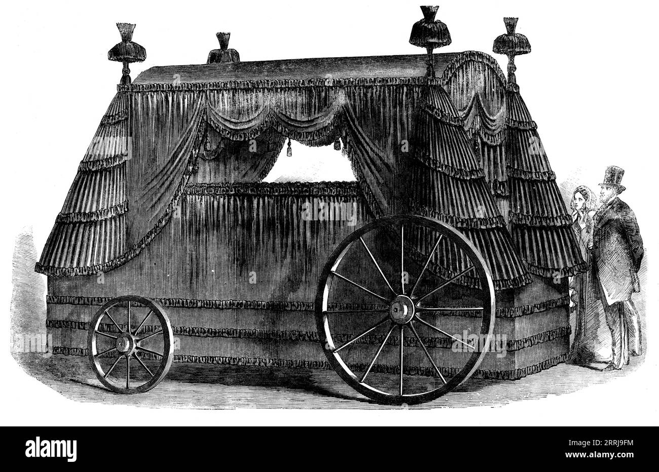 Funeral Car of Napoleon I., 1858. '...a most interesting relic...namely, the hearse in which was conveyed the body of the Imperial exile to St. Helena to the tomb in 1821. The funeral car consists of the lower portion of the carriage used by Napoleon in his solitary rambles over the rugged roads of the island, and which, at his desire, was transformed into his funeral bier...The French Government having expressed a wish to possess all relics appertaining to the last days of Napoleon, application was made...to have the car presented to the French nation...But such was the injury the car had sus Stock Photo
