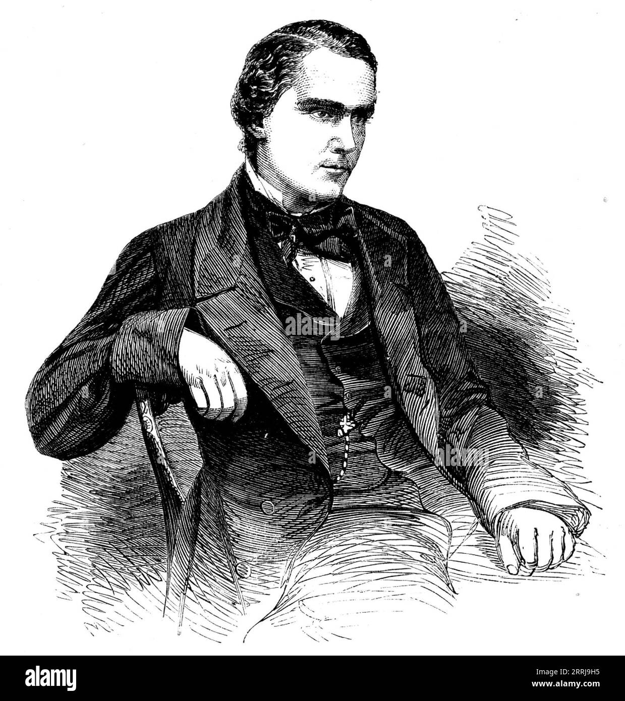 Mr. Charles T. Bright, Chief Engineer of the Atlantic Telegraph Company, 1858. 'This gentleman, the chief engineer of the Atlantic Telegraph Company, and under whose superintendence the extraordinary feat of laying the Atlantic cable between Ireland and Newfoundland has just been accomplished, has long been one of the foremost of the small band of scientific men to whom we are indebted for the grand system of telegraphic communication which now ramifies throughout the civilised world. Mr. Bright has been connected with the telegraphs of this country for a long time, and, as engineer of the Mag Stock Photo