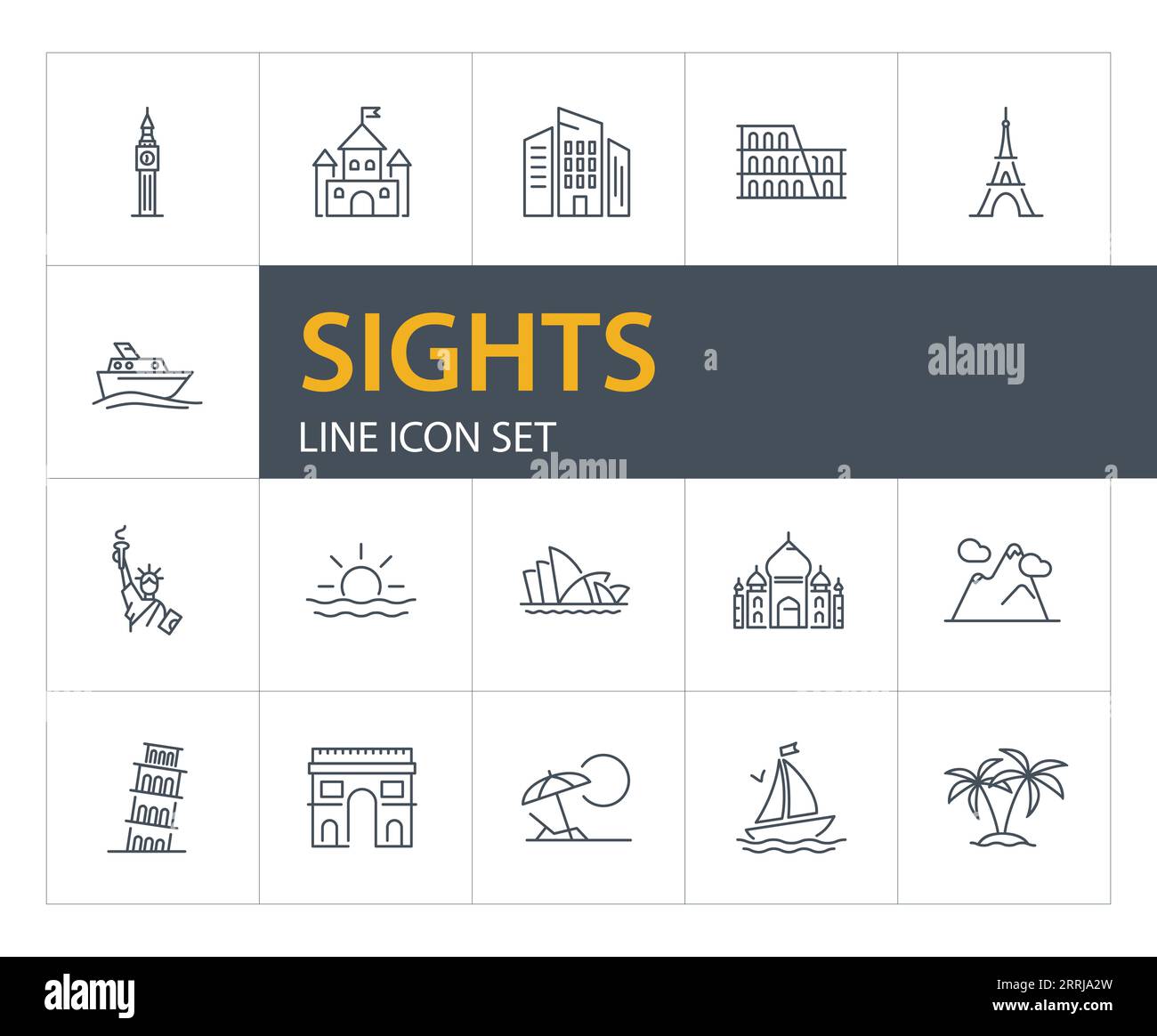 Sights line icon set Stock Vector