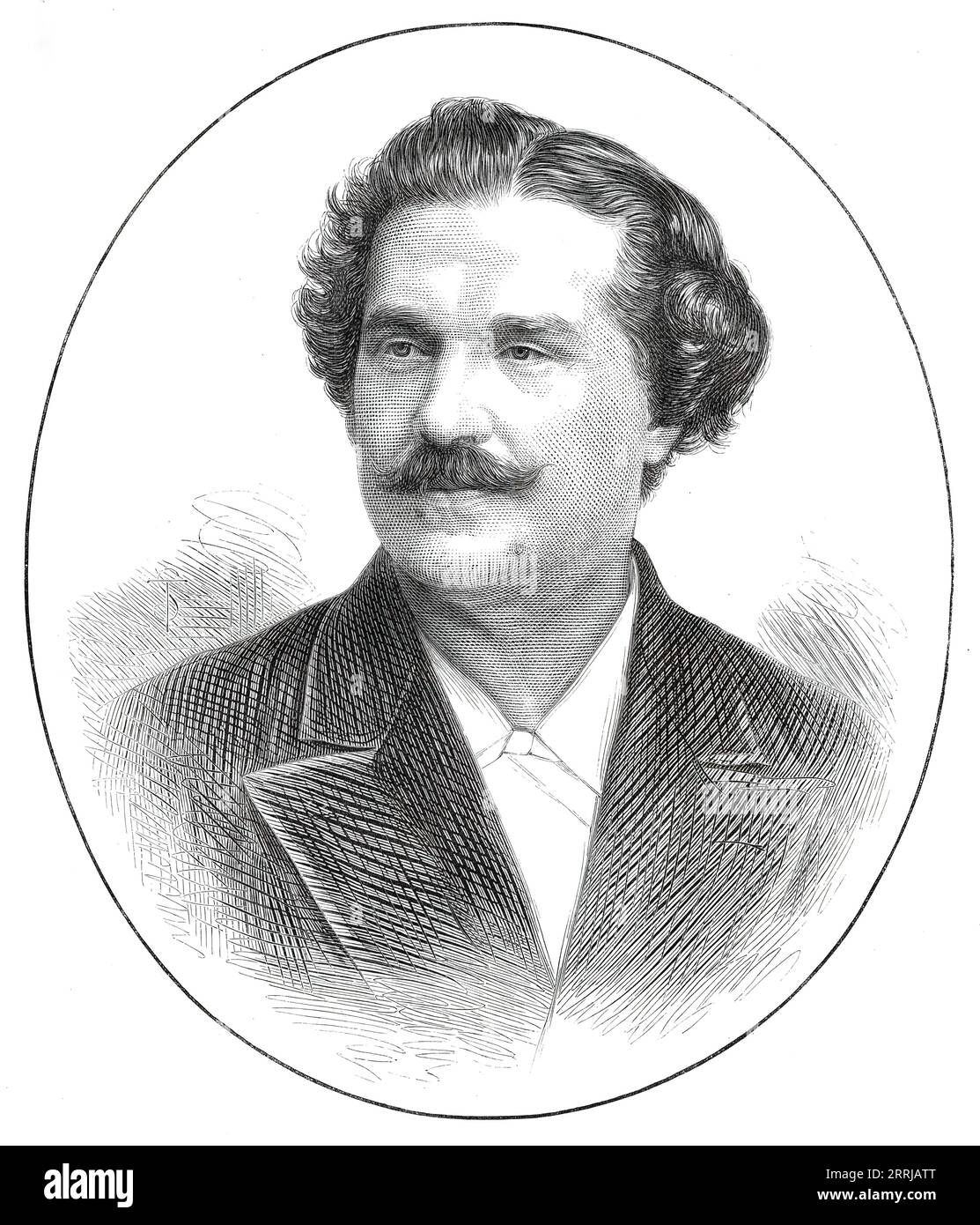 Signor Rossi, the Italian Tragedian, 1876. Engraving from a photograph by Ambrosetti of Turin. 'Ernesto Rossi...a native of Leghorn...ran away from school in his boyhood to go on the stage. After a short apprenticeship in the travelling dramatic company of Signor Marchi, the young actor entered the school of Modena, and in 1847 made his first regular debut at the Milan Teatro Carcano. From 1848 to 1852 Rossi travelled about in Italy with a company of his own...[He] attempted to introduce Shakspeare [sic] to the Italians. His &quot;Othello&quot; was followed by &quot;King Lear,&quot; &quot;Rome Stock Photo