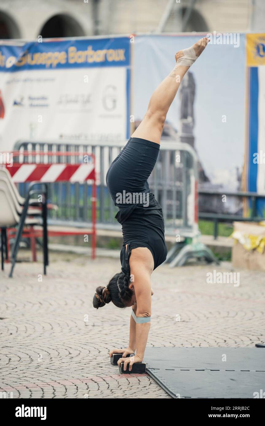Acrobatic gymnastics exercises Stock Photo