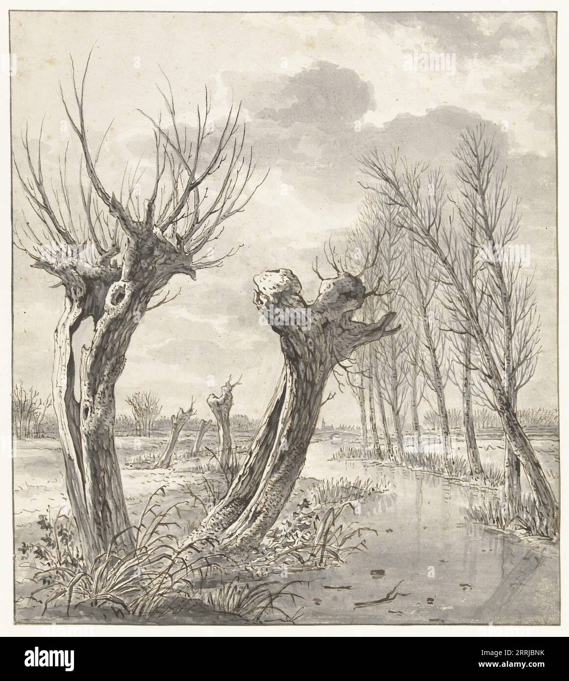 Winter landscape with pollard willows along a frozen ditch, 1766-1815. Stock Photo