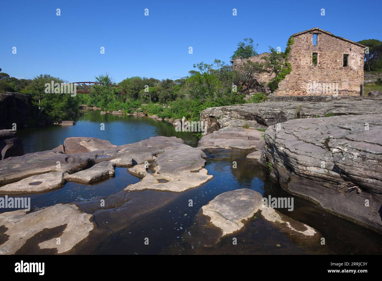 Ruined Sawmill on River Aille from the Waterfalls or Cascades de l'Aille on the Plaine des Maures Nature Reserve Vidauban Var Provence France Stock Photo