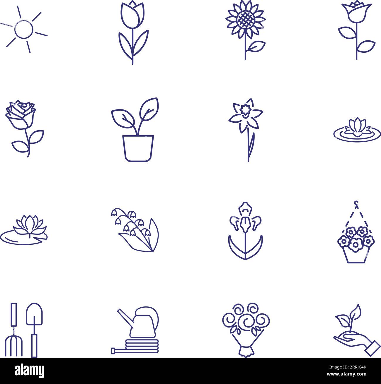 Flowers line icon set Stock Vector