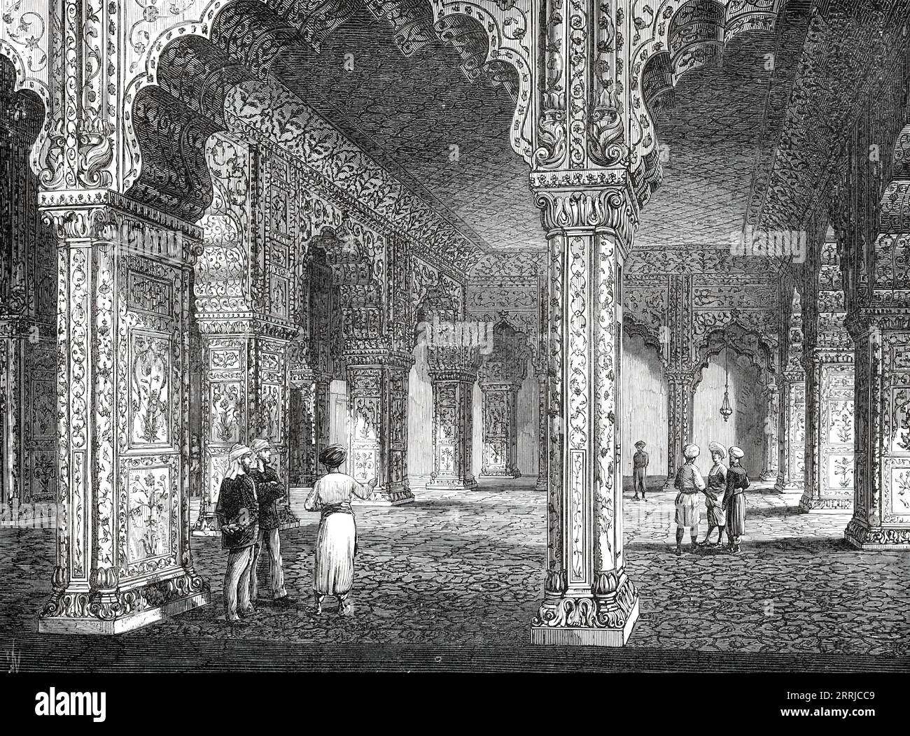 The Royal Visit to India: Interior of the Dewan-I-Khas, in the Palace at Delhi, 1876. Hall of Private Audiences in the Red Fort, built in 1648. '...the architectural details are taken from a photograph by Messrs. Shepherd and Bourne, of Calcutta'. From &quot;Illustrated London News&quot;, 1876. Stock Photo