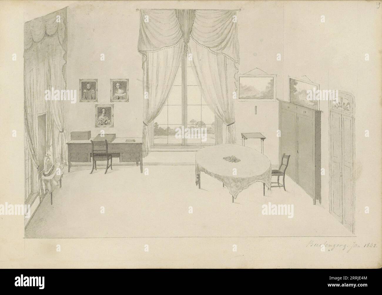 Interior of the palace in Buitenzorg in West-Java, 1842. Interior with ...