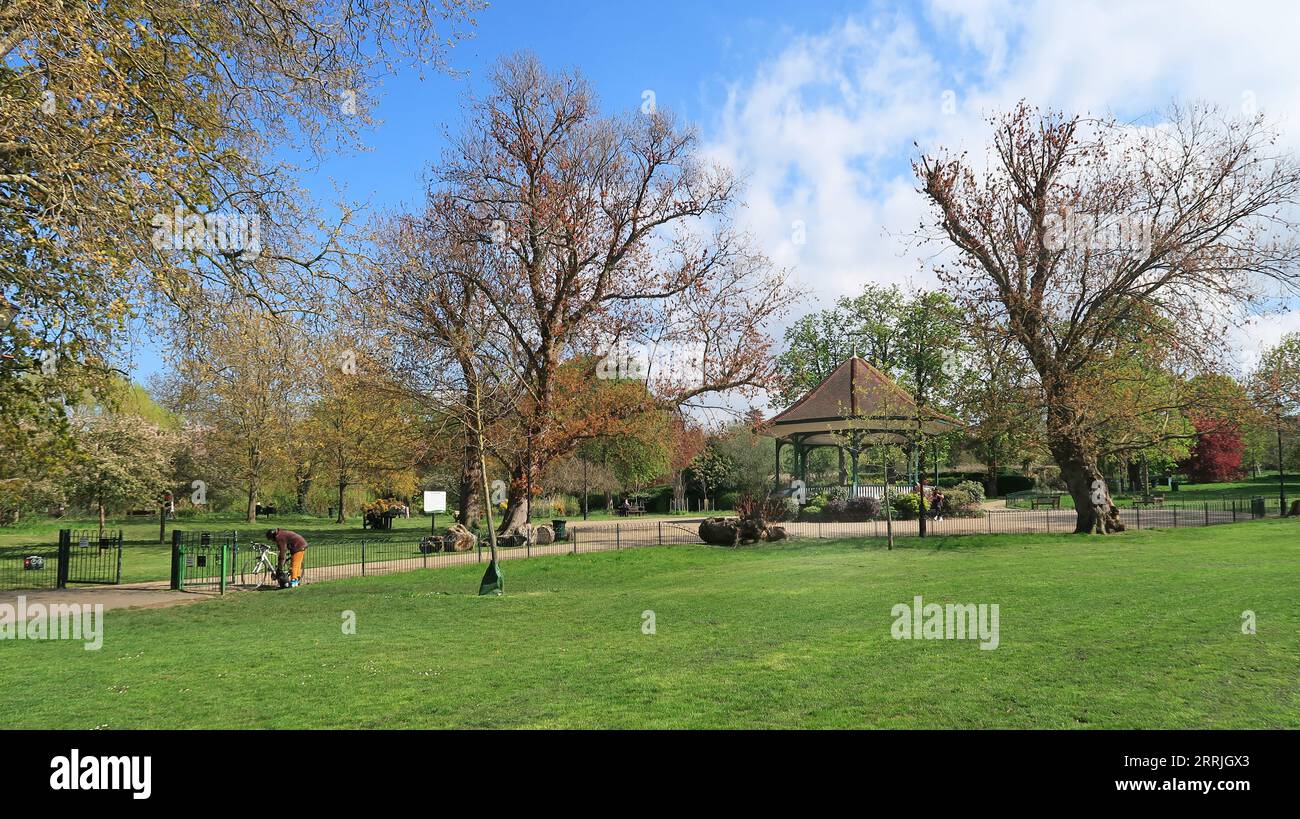 Ruskin Park, London SE15. Landscaped park and gardens on the border of Lambeth and Southwark boroughs. Shows the Victorian bandstand. Stock Photo