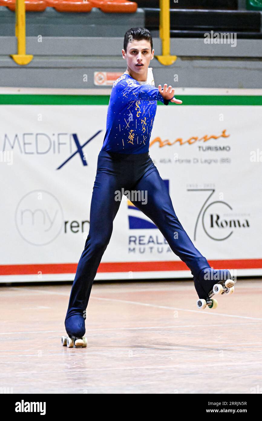 Ponte di Legno, Italy. September 7, 2023, Davide DE MARCHI (ITA), during Junior Men Short Program, at the Artistic Skating European Championship 2023, at Palasport Ponte di Legno, on September 7, 2023 in Ponte di Legno, Italy. Credit: Raniero Corbelletti/AFLO/Alamy Live News Stock Photo