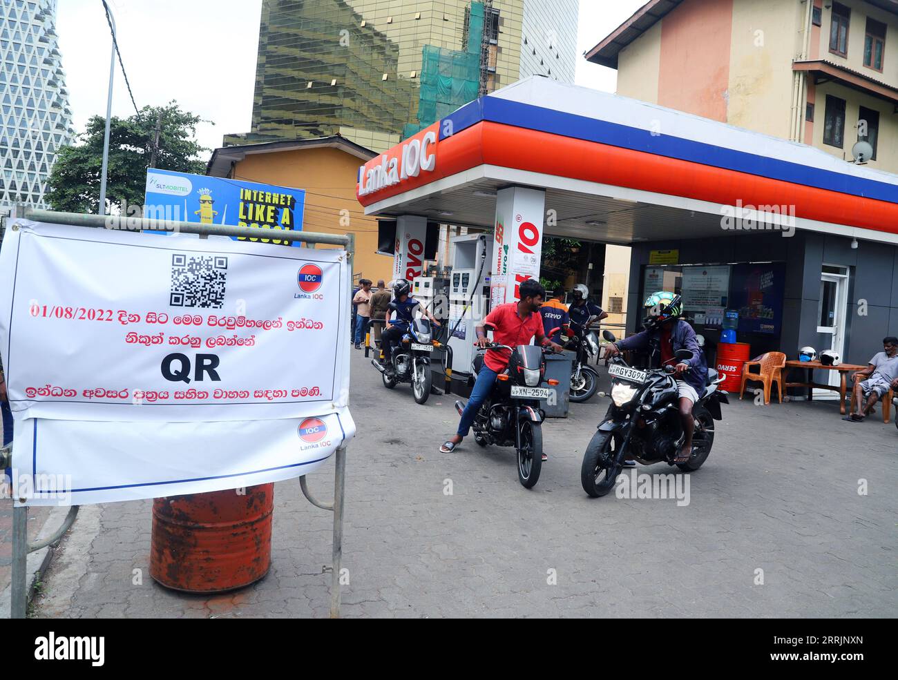 220801 COLOMBO, Aug. 1, 2022 A signboard of the national fuel