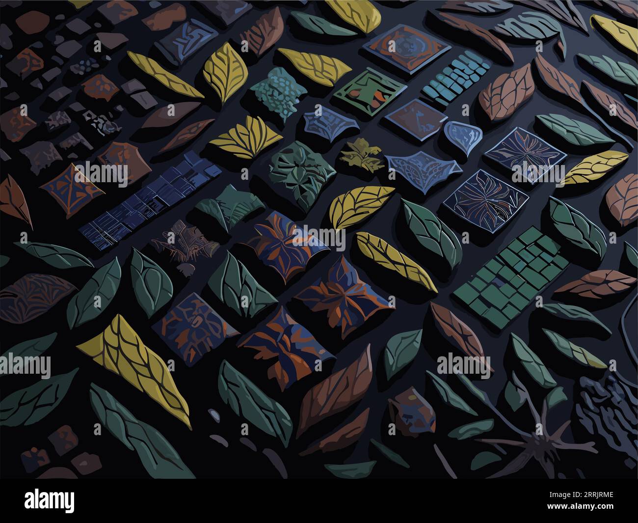 Seamless pattern with colorful leaves on dark background. Vector ...