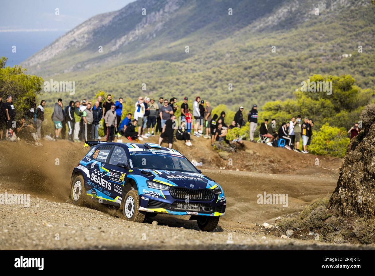 46 Panagiotis ROUSTEMIS (GRC), Nikolaos PETROPOULOS (GRC), SKODA Fabia RS, RC2, Rally2, action during the Acropolis Rally Greece 2023, 10th round of the 2023 WRC World Rally Car Championship, from September 7 to 10, 2023 in Lamia, Greece Stock Photo