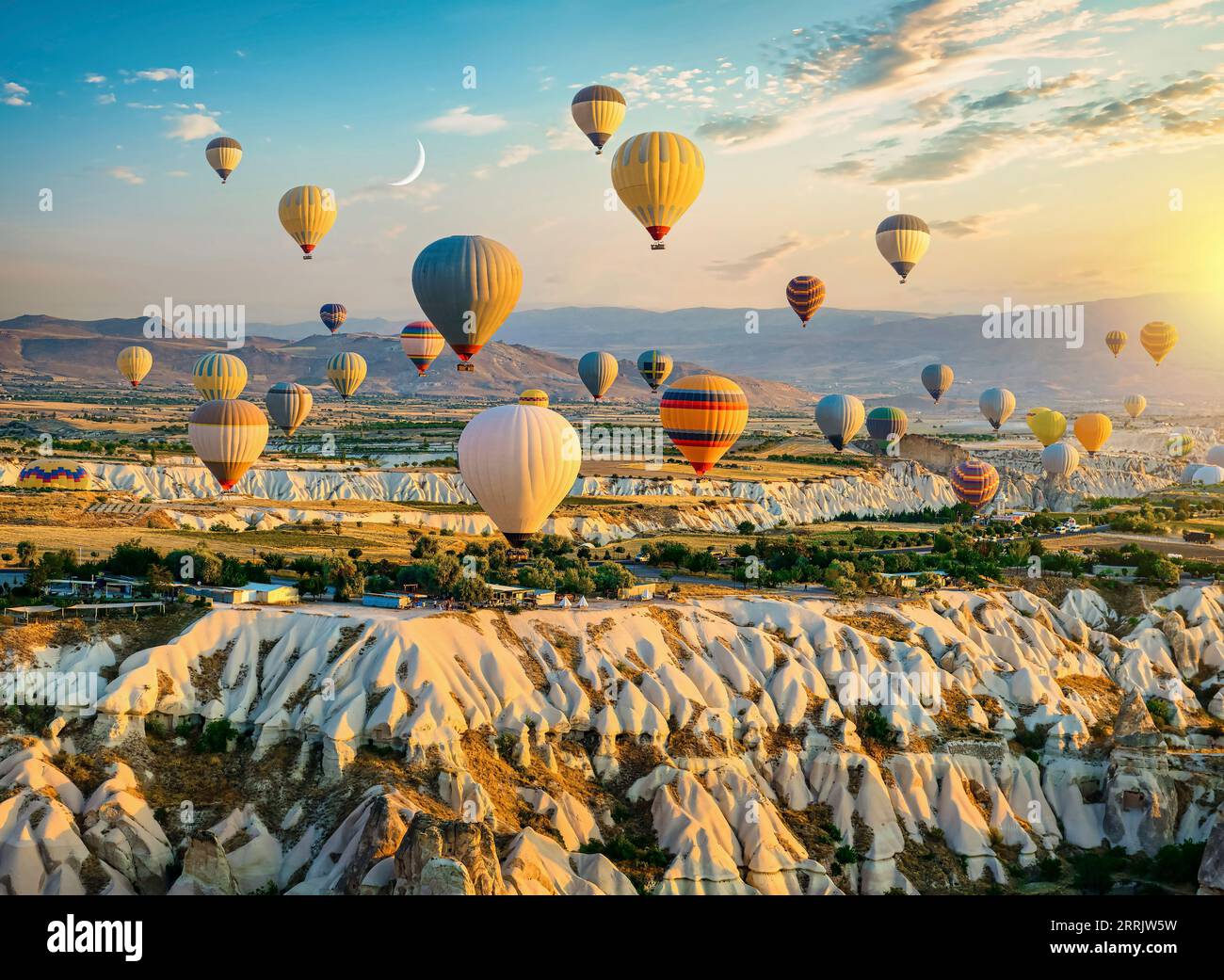 Hot Air Balloons Flying Over Cappadocia Turkey Stock Photo Alamy
