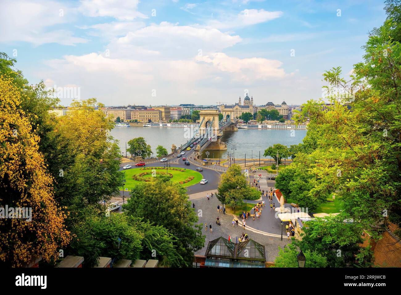 View on ancient Chain bridge in Budapest at summer Stock Photo