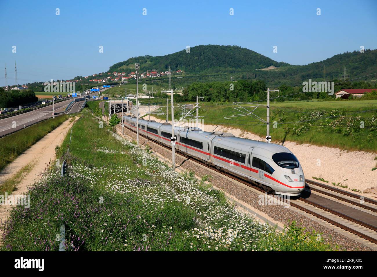 New ICE line Wendlingen - Ulm, ICE 3 near Aichelberg on the way to Stuttgart, Baden-Württemberg, Germany Stock Photo