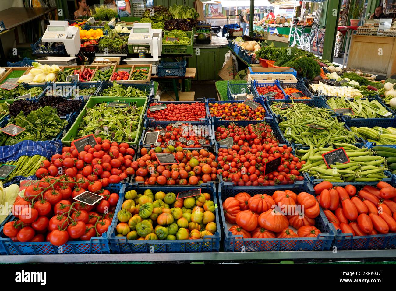Germany, Bavaria, Munich, Viktualienmarkt, vegetable stall Stock Photo