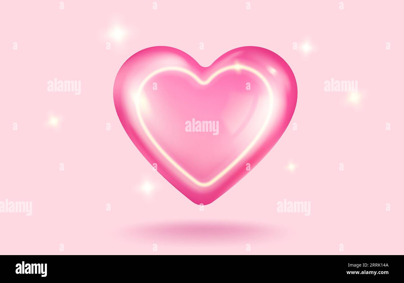 Vector icon of pink heart for Valentine's Day in realistic 3d style ...