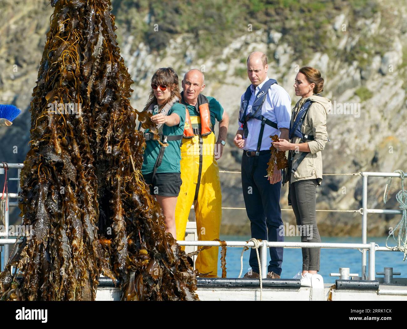 The Prince and Princess of Wales during a visit to the Car-Y-Mor seaweed farm in St Davids, Haverfordwest, Pembrokeshire, west Wales. Picture date: Friday September 8, 2023. Stock Photo