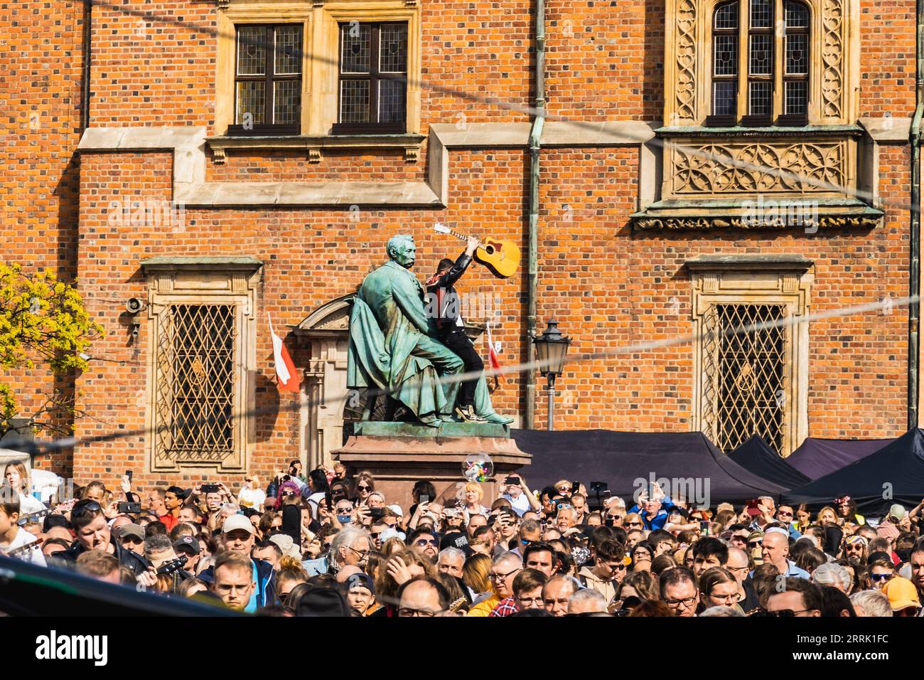 Wroclaw, Poland May 1 2023 Participants with guitars at open event