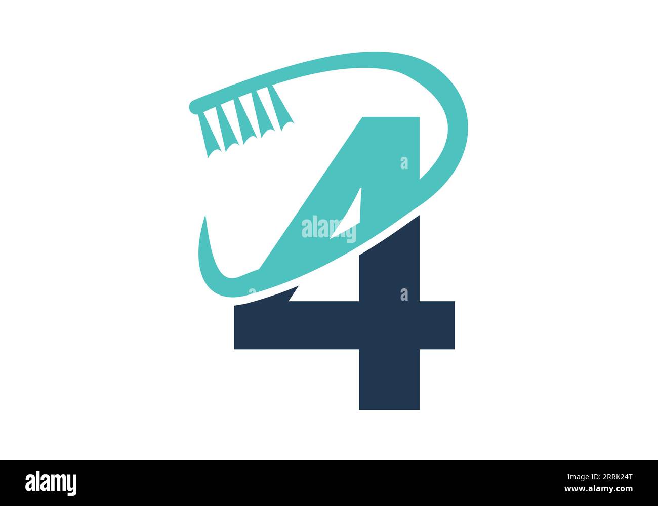Initial Letter 4 Dental Logo Combine With Tooth Brush Symbol. Dental