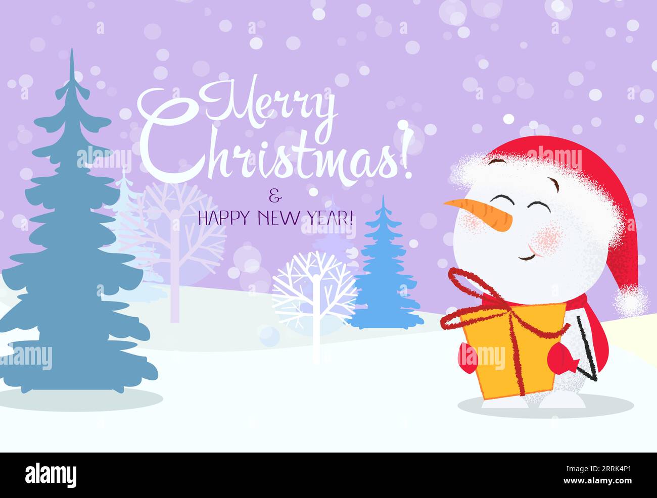 Christmas and New Year greeting card design. Cute snowman Stock Vector ...