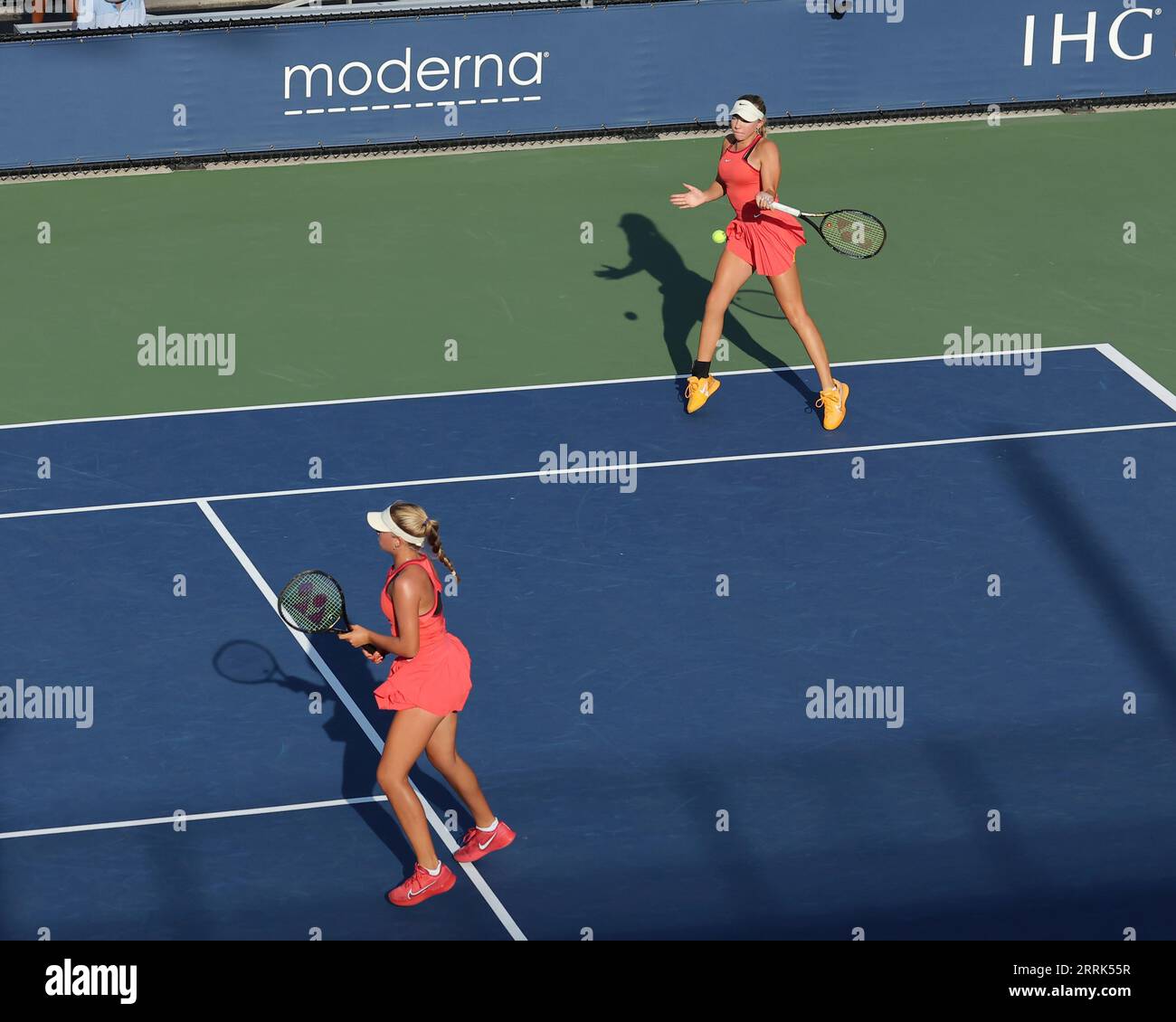 Annika Penickova and Kristina Penickova in action during a junior girls