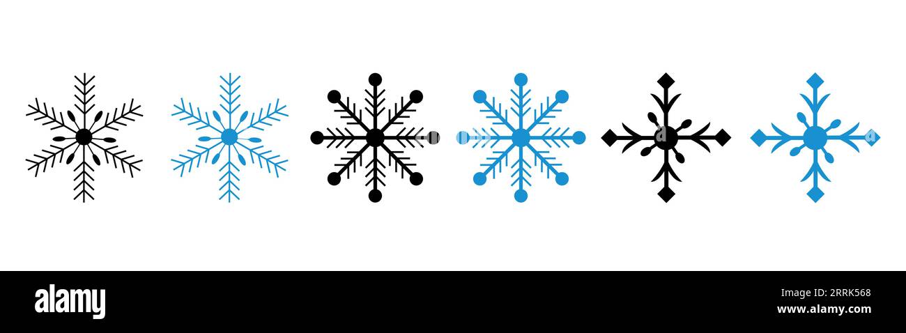 Set black and blue snowflake icons collection with white background ...